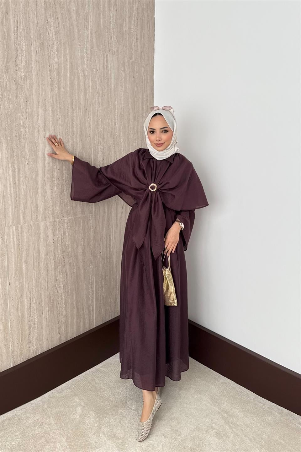 Pelerinli Vual Etekli Takım - Mürdüm