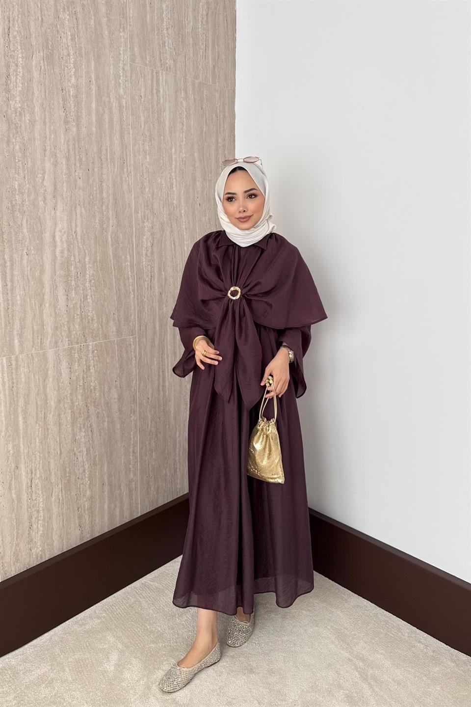 Pelerinli Vual Etekli Takım - Mürdüm