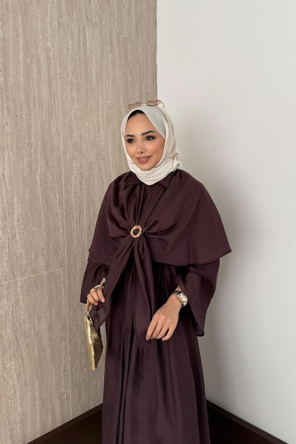 Pelerinli Vual Etekli Takım - Mürdüm