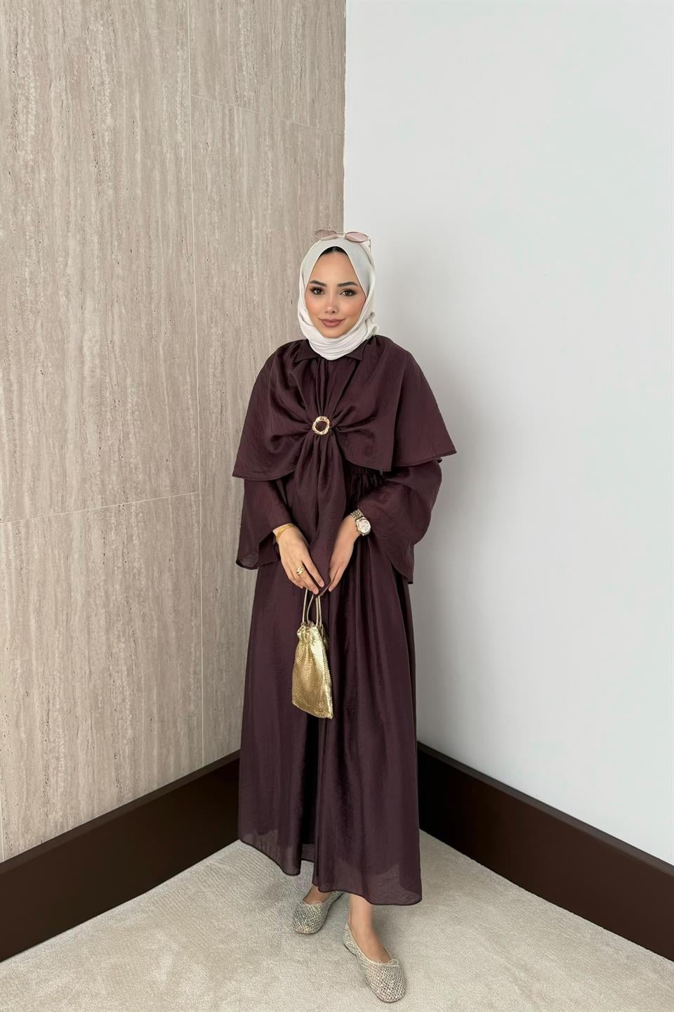 Pelerinli Vual Etekli Takım - Mürdüm