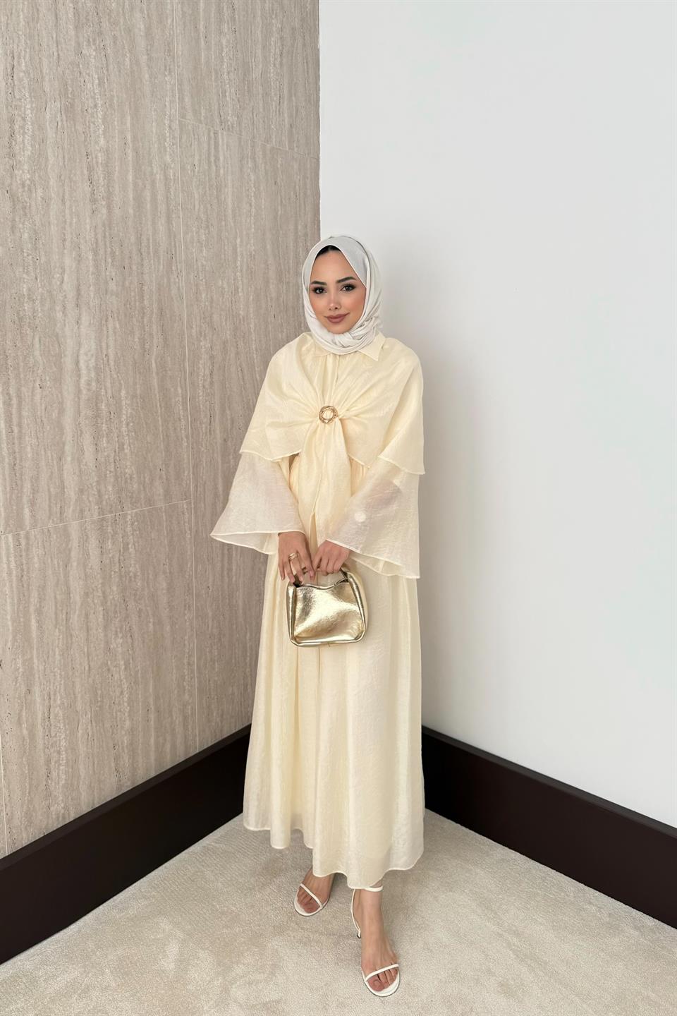 Pelerinli Vual Etekli Takım - Sarı