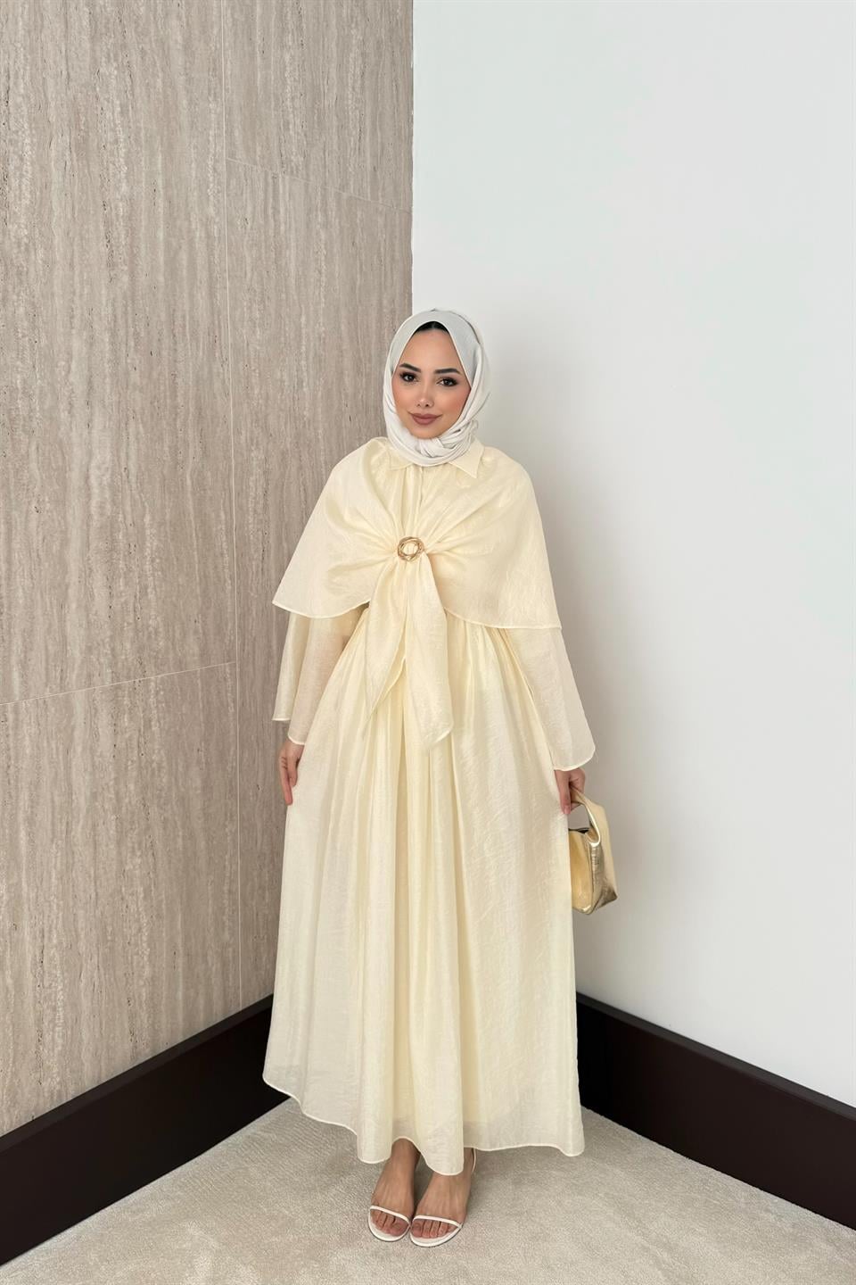 Pelerinli Vual Etekli Takım - Sarı