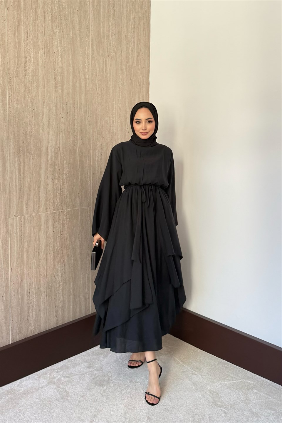 Perla Modal Elbise - Siyah