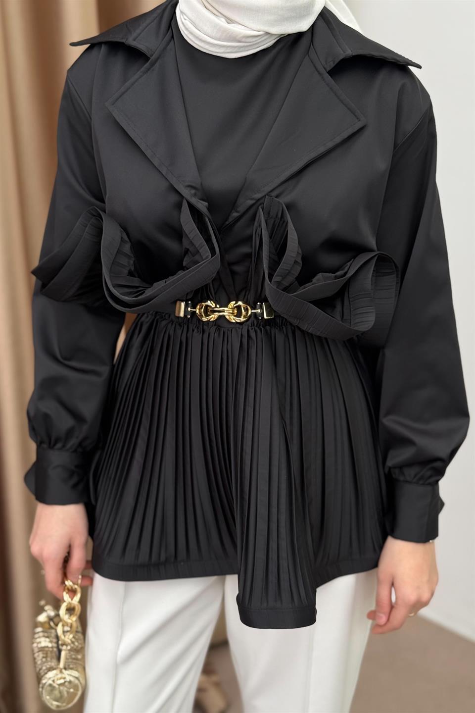 Pleated Grain Premium Jacket - Black