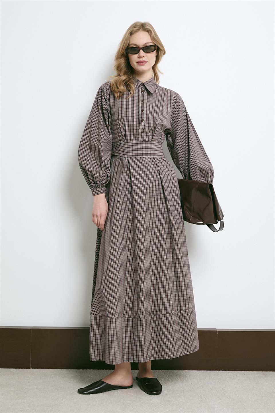 Pötikare Gömlek Elbise - Kahve