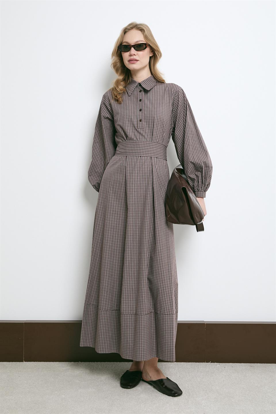 Pötikare Gömlek Elbise - Kahve