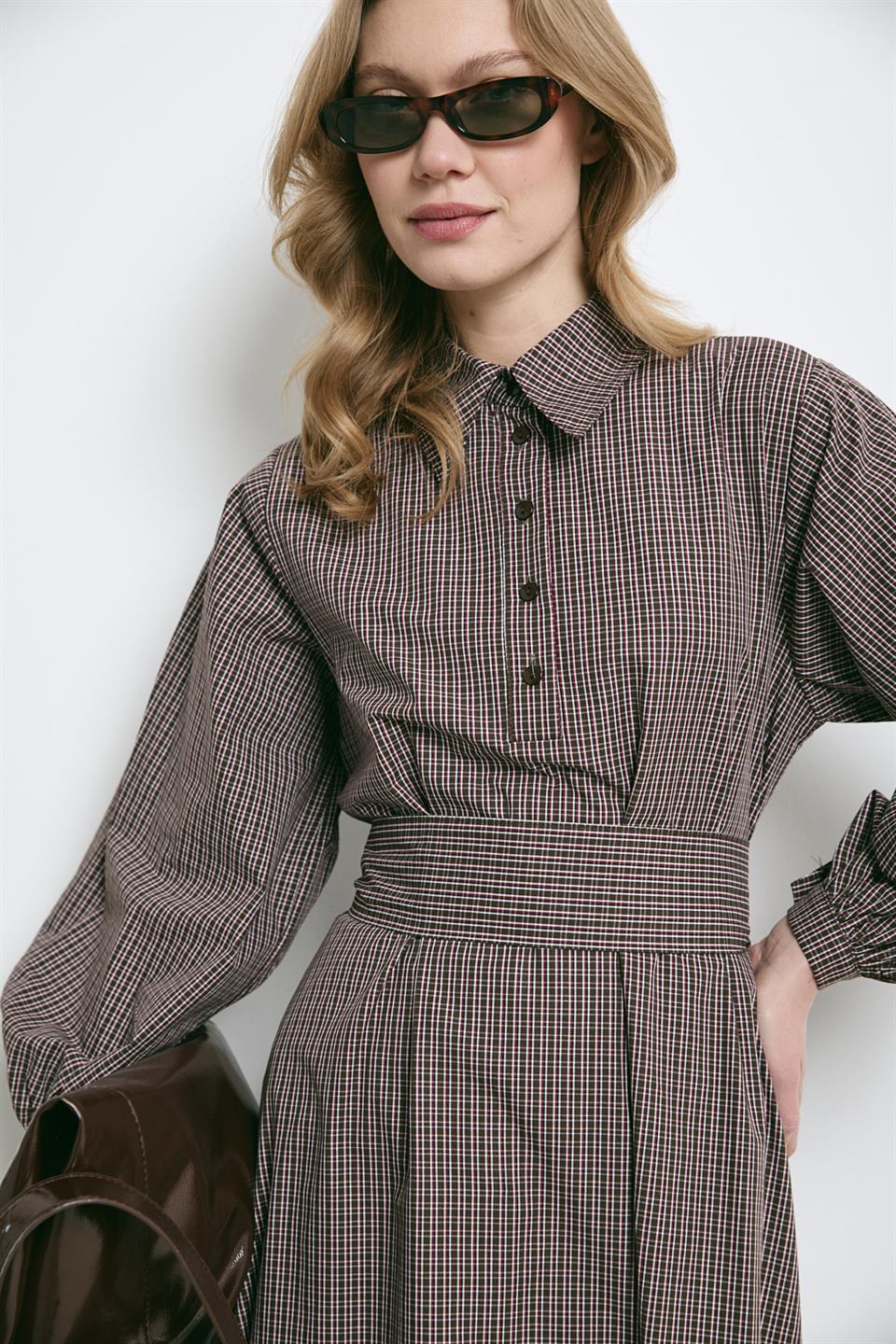 Pötikare Gömlek Elbise - Kahve