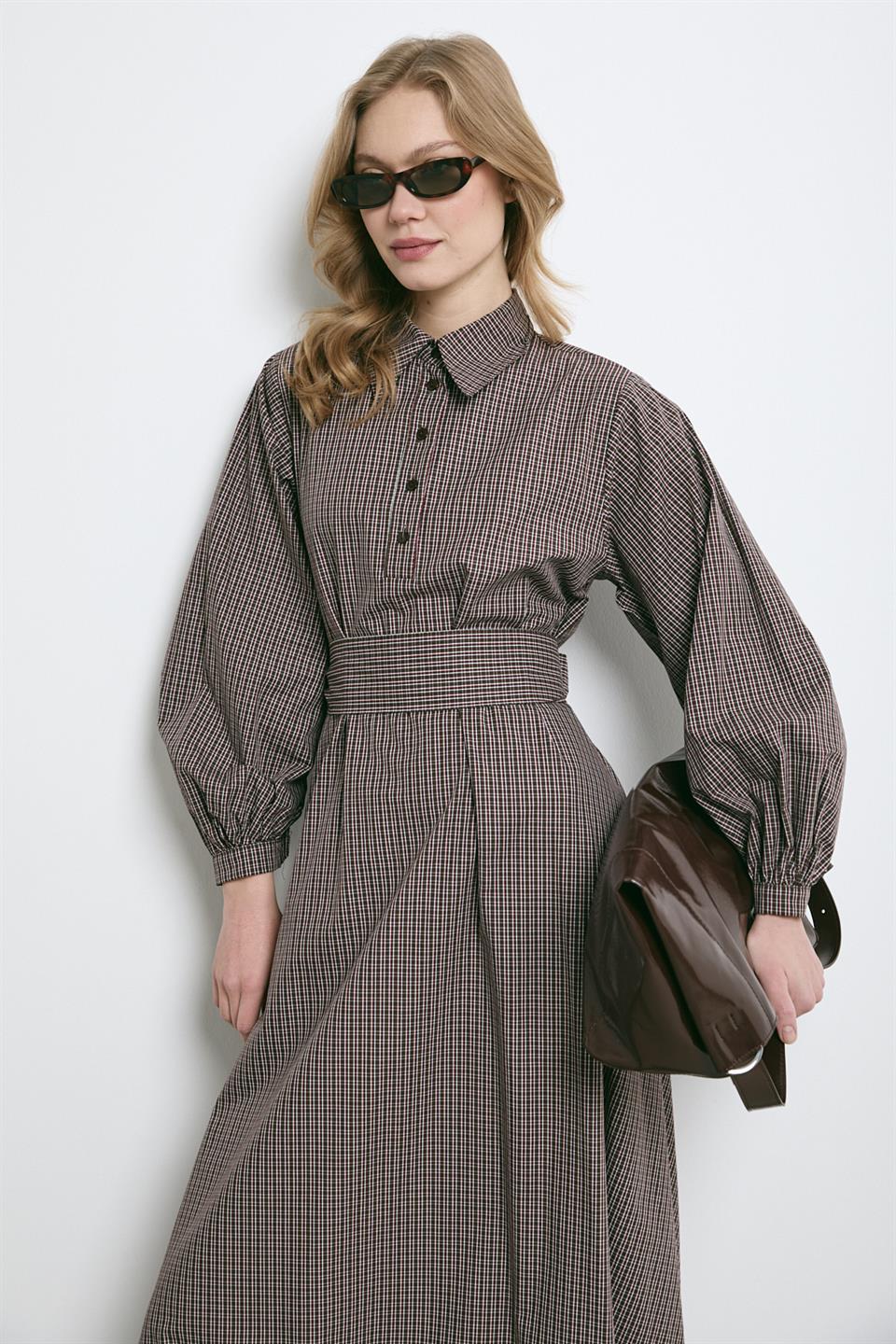 Pötikare Gömlek Elbise - Kahve