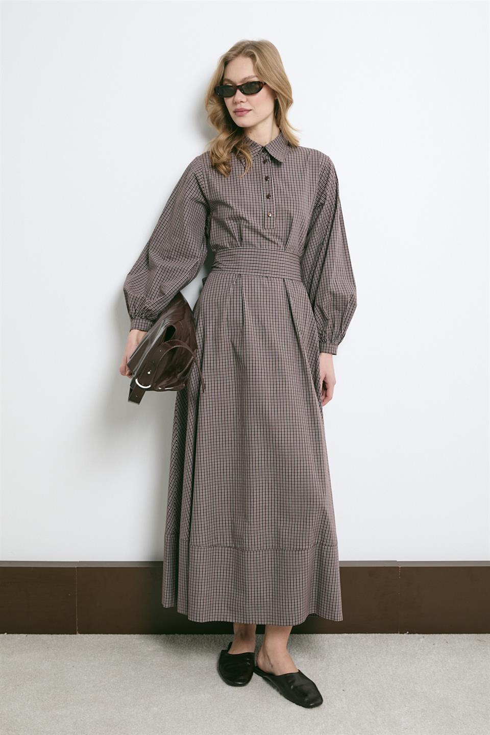 Pötikare Gömlek Elbise - Kahve