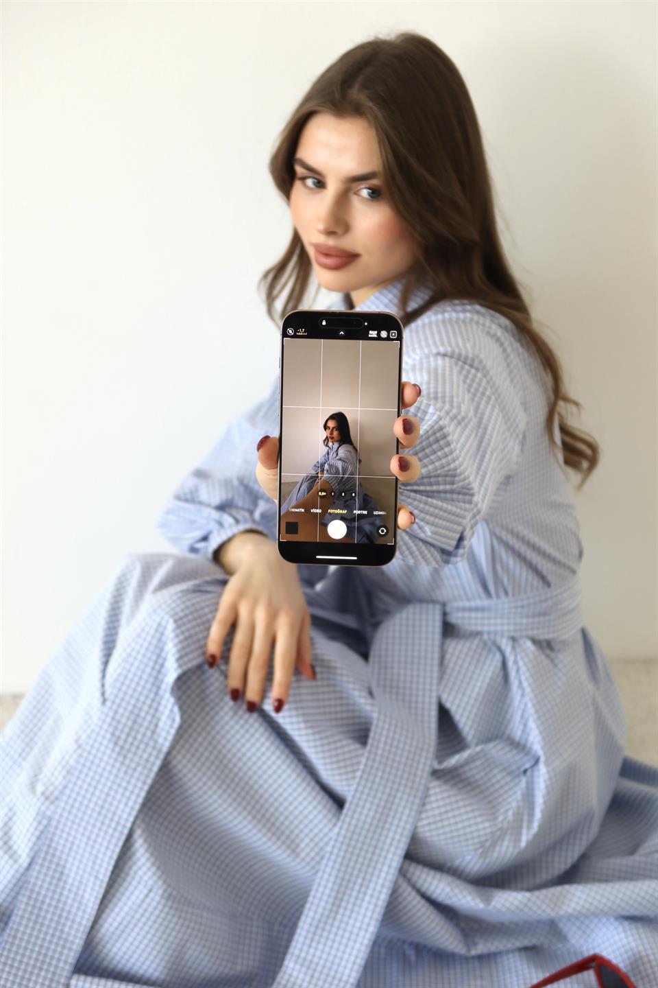 Pötikare Gömlek Elbise - Mavi