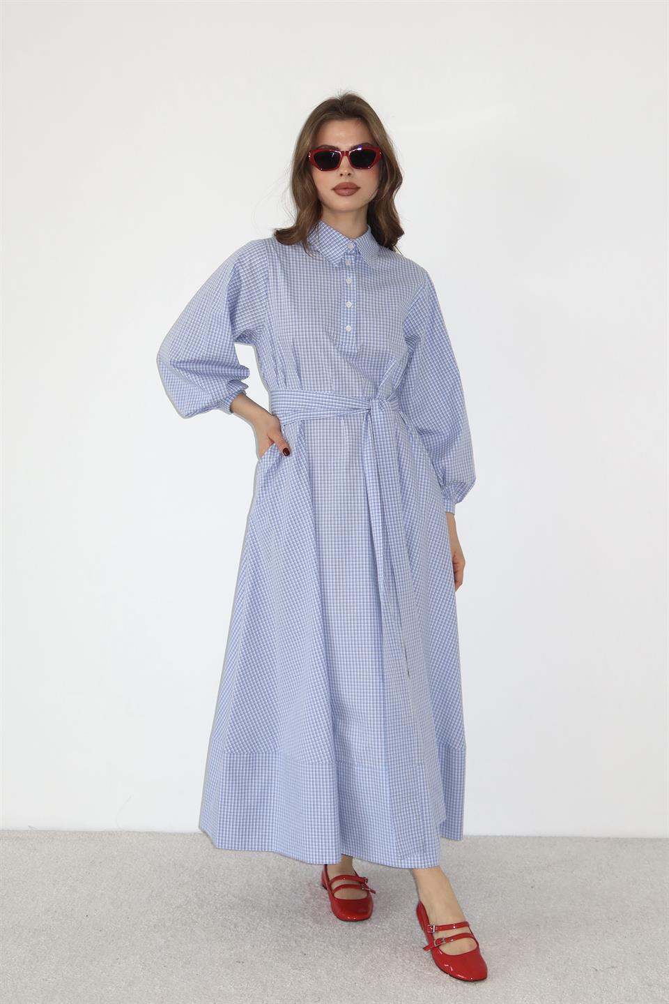 Pötikare Gömlek Elbise - Mavi