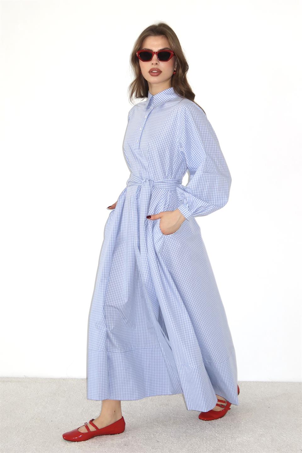 Pötikare Gömlek Elbise - Mavi