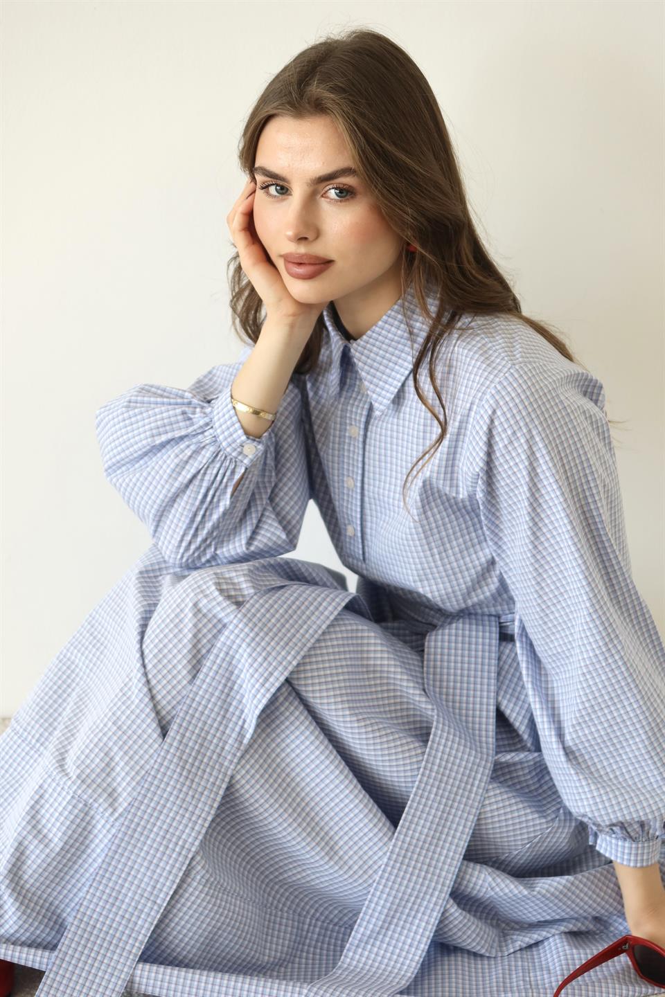 Pötikare Gömlek Elbise - Mavi