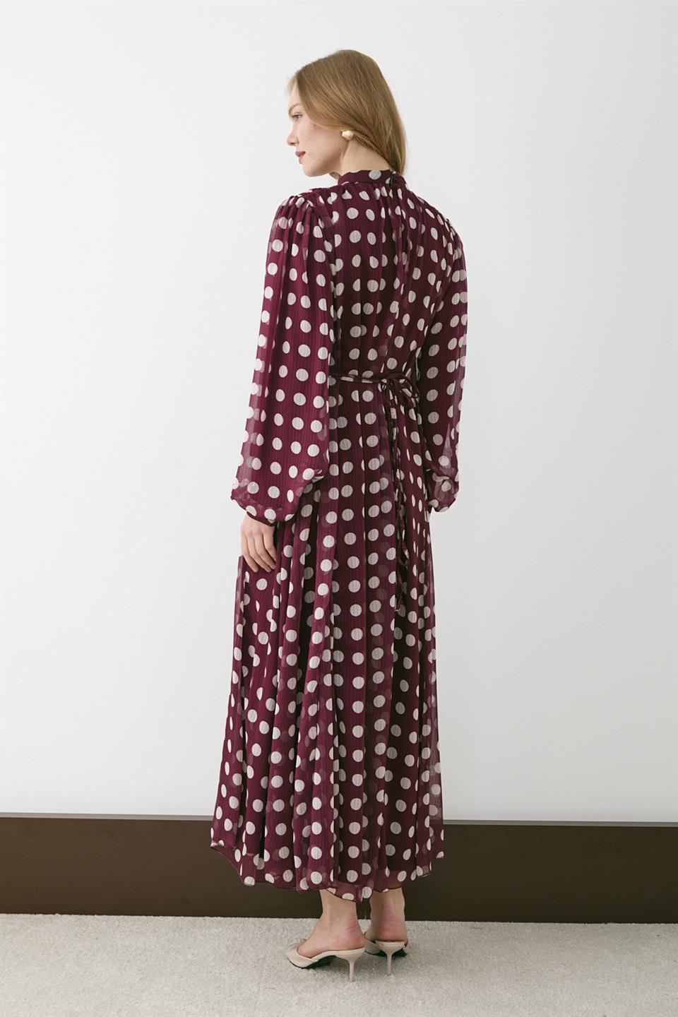 Puantiye Desenli Şifon Elbise - Mor