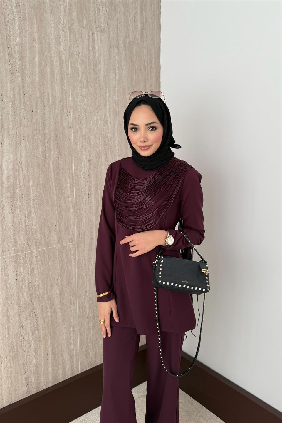Püsküllü Pantolonlu Takım - Bordo