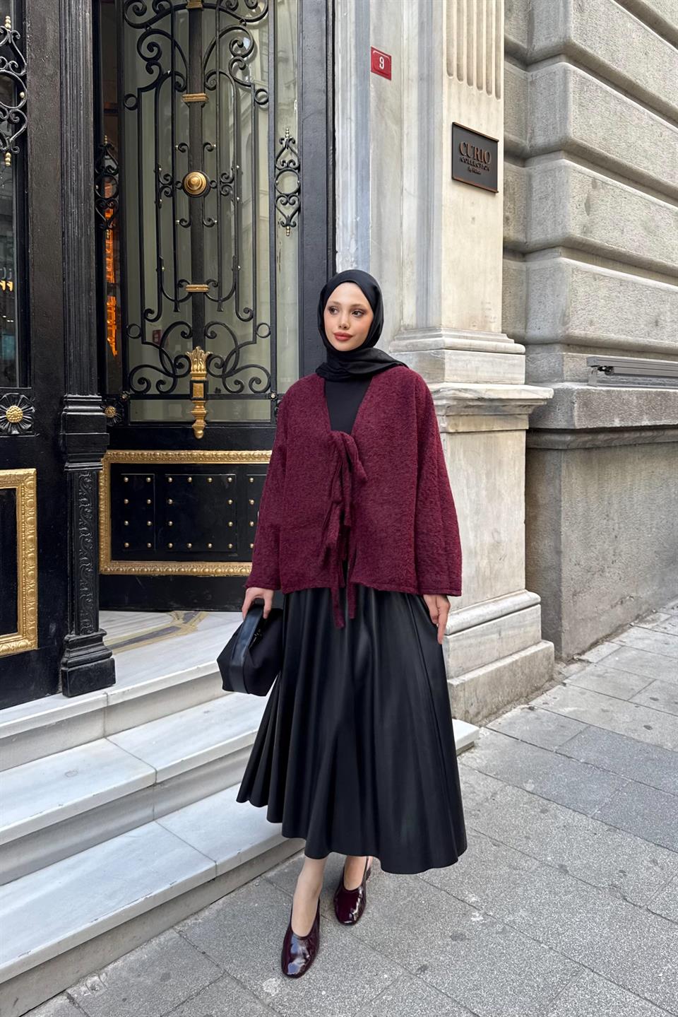 Ribbed Short Jacket - Burgundy