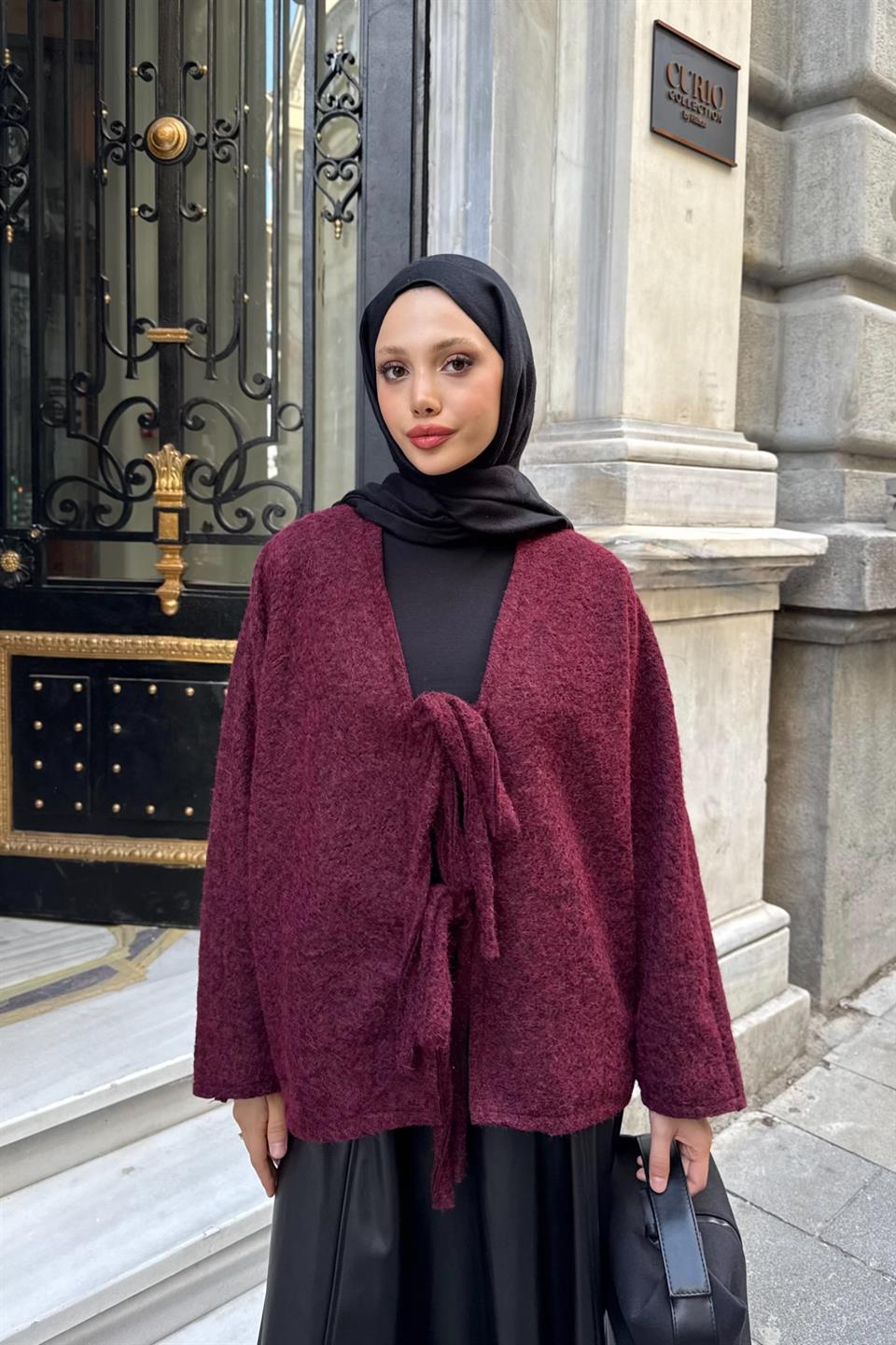Ribbed Short Jacket - Burgundy