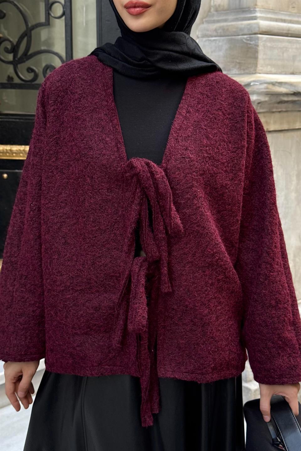 Ribbed Short Jacket - Burgundy
