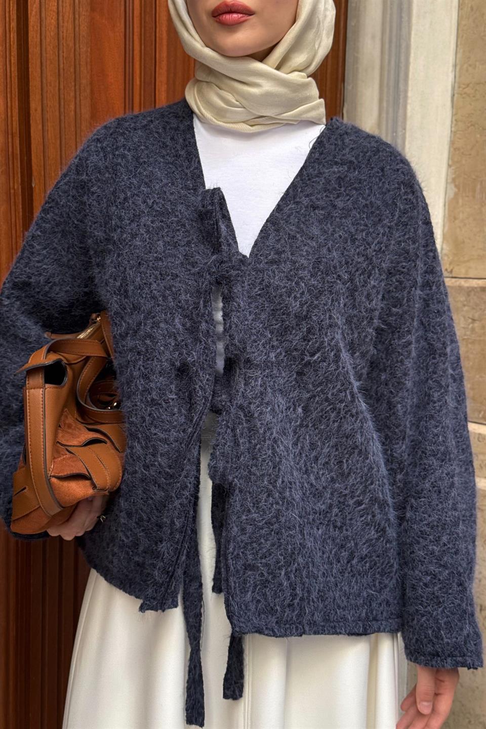 Ribbed Short Jacket - Navy Blue