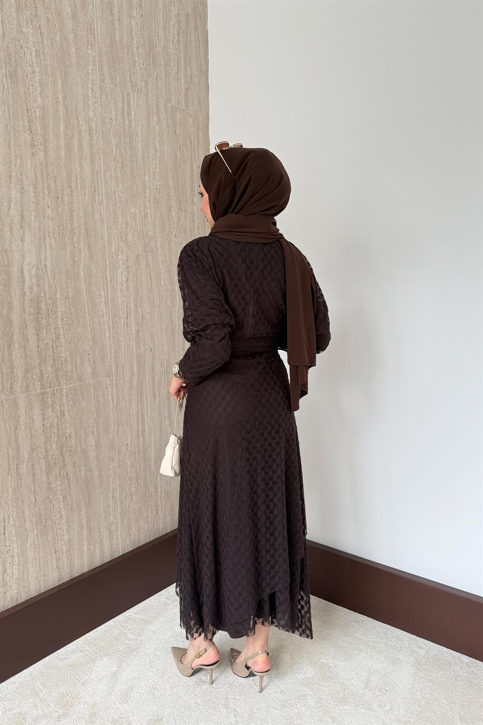 Risa Dantel Etekli Takım - Kahve