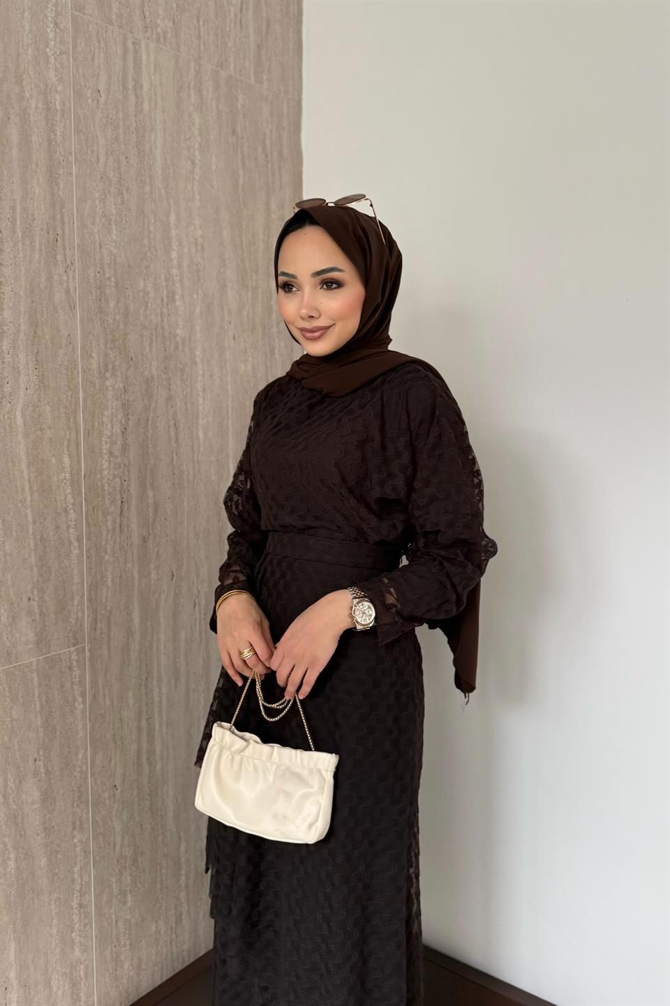 Risa Dantel Etekli Takım - Kahve