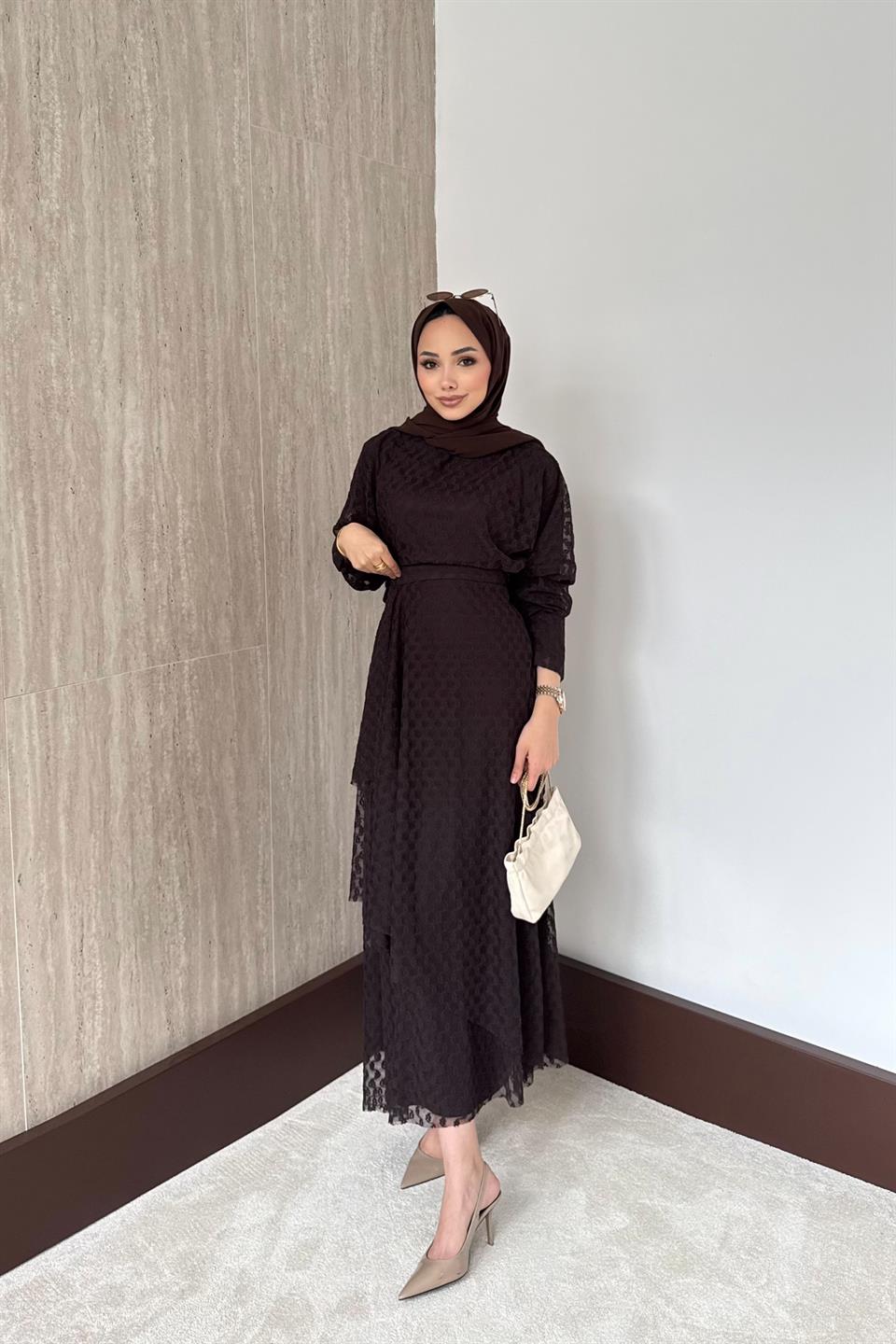 Risa Dantel Etekli Takım - Kahve