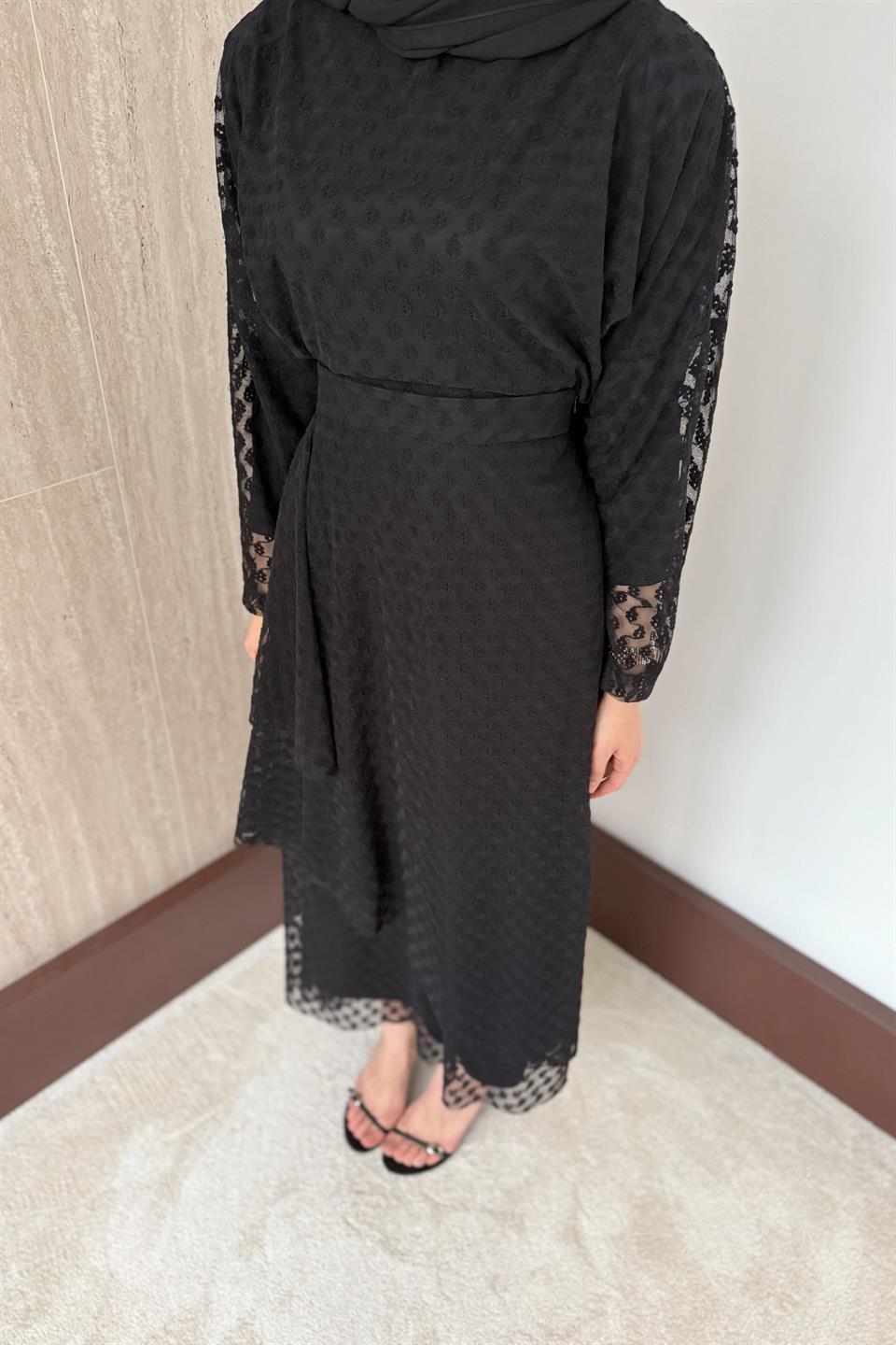 Risa Dantel Etekli Takım - Siyah