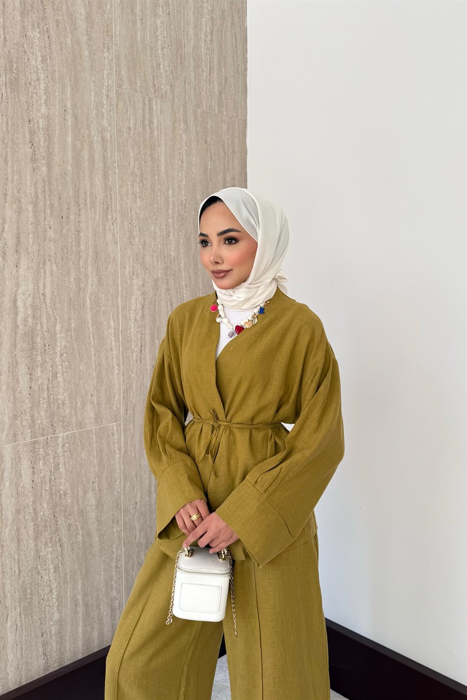 Sahra Kimonolu Pantolonlu Takım - Yeşil