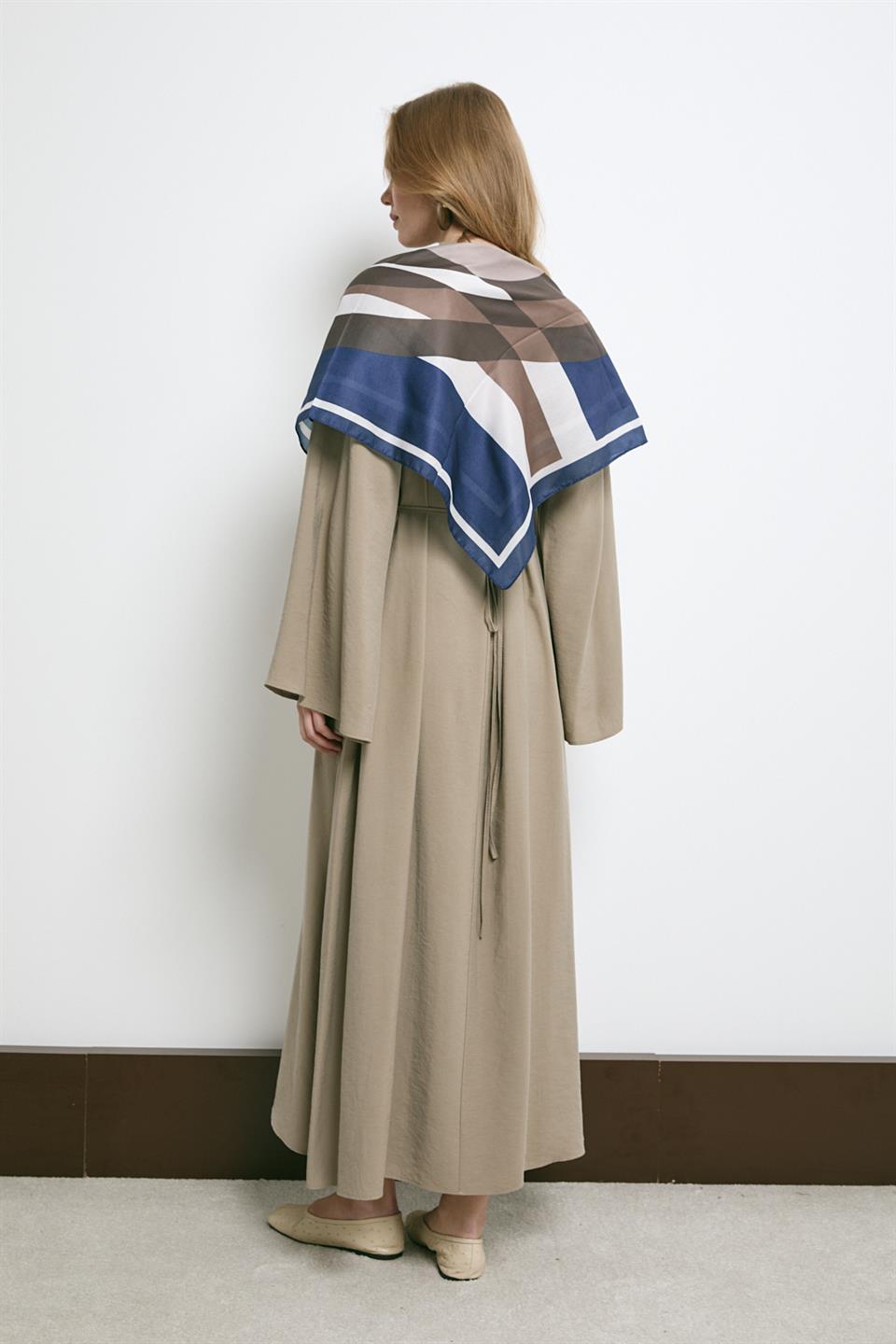 Şal Aksesuarlı Modal Elbise - Taş