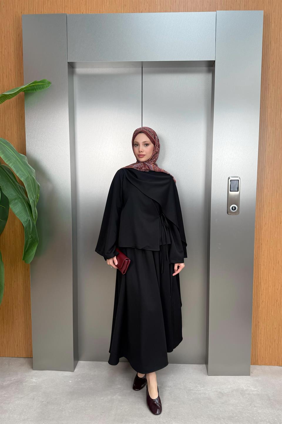 Şal Yaka Etekli Takım - Siyah