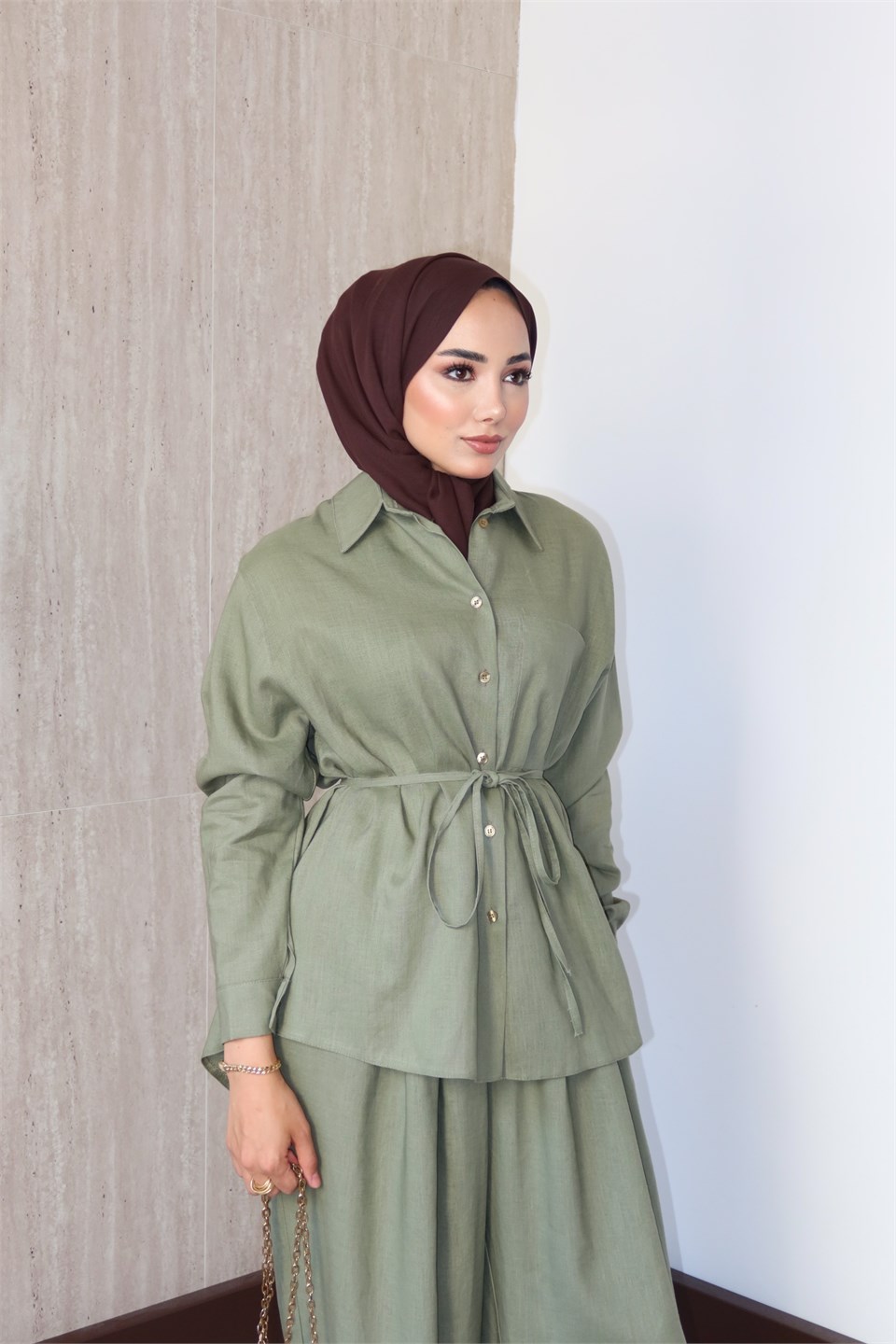Sophia Keten Pantolonlu Takım - Haki