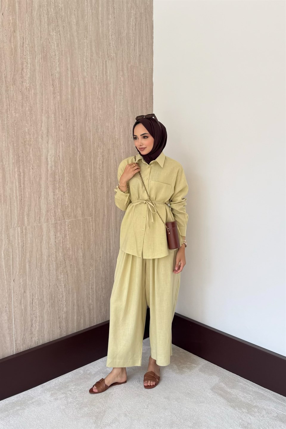 Sophia Keten Pantolonlu Takım - Sarı