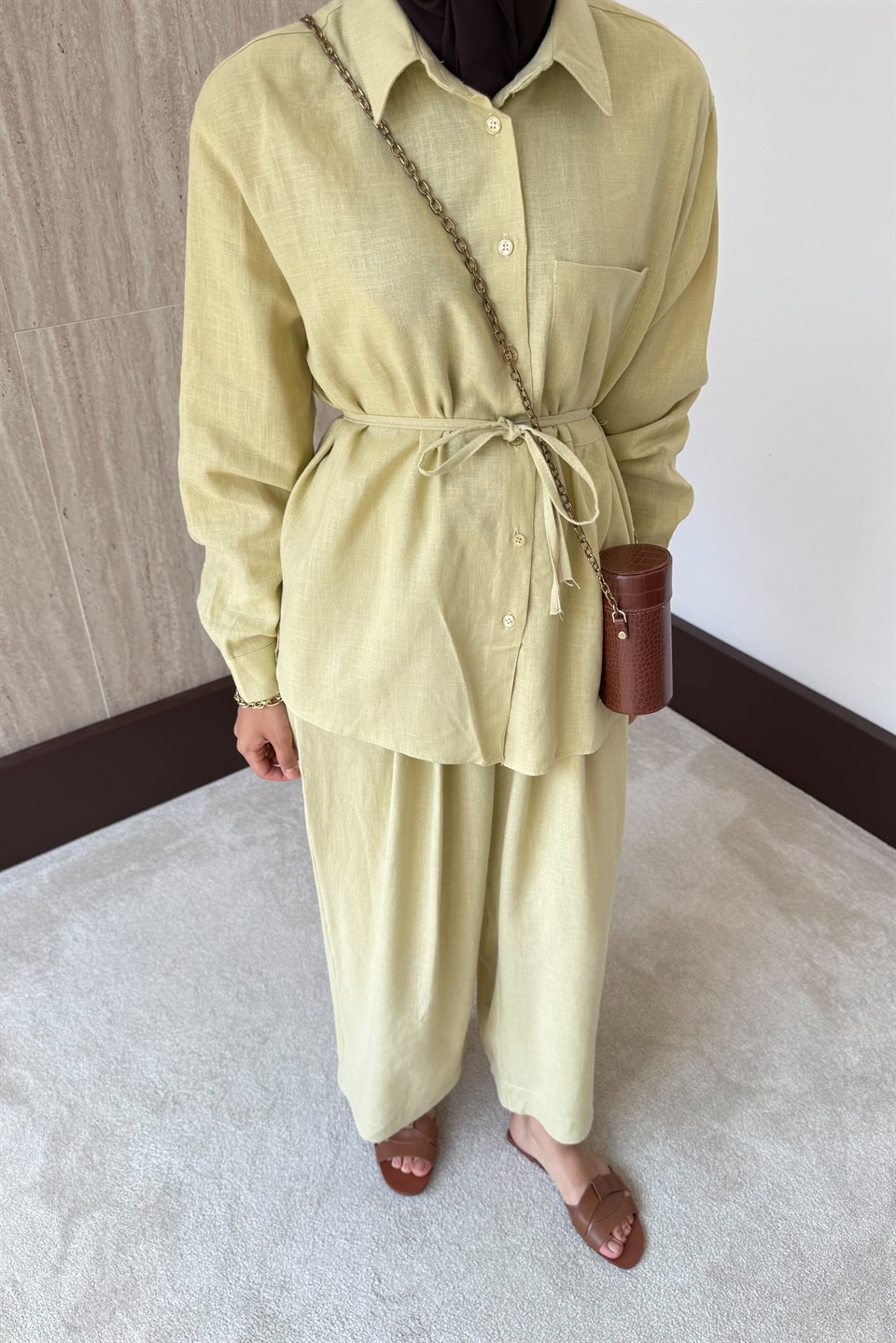 Sophia Keten Pantolonlu Takım - Sarı