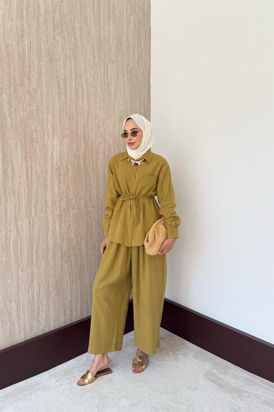 Sophia Keten Pantolonlu Takım - Yeşil