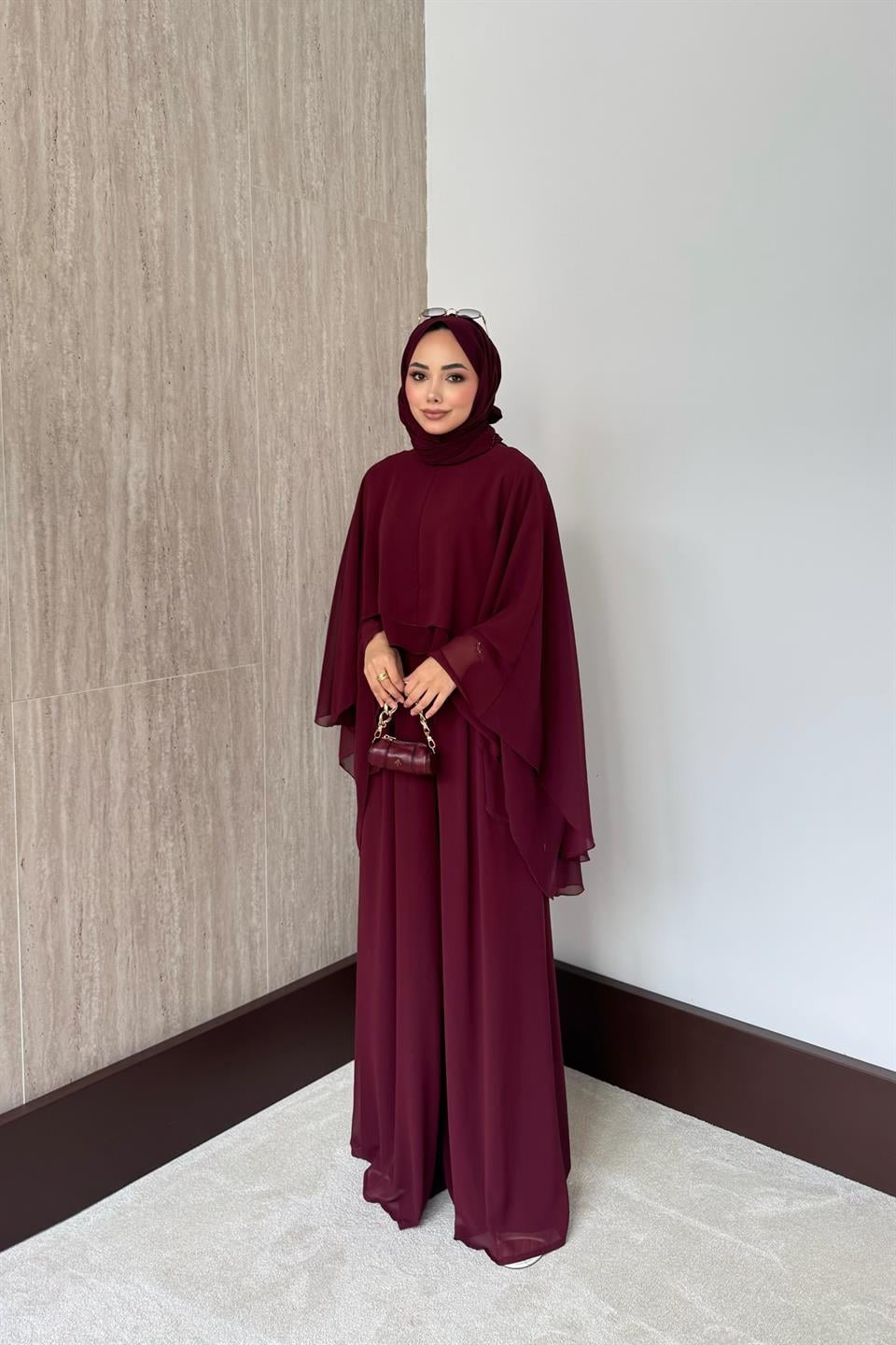 Stella Şifon Pantolonlu Takım - Bordo