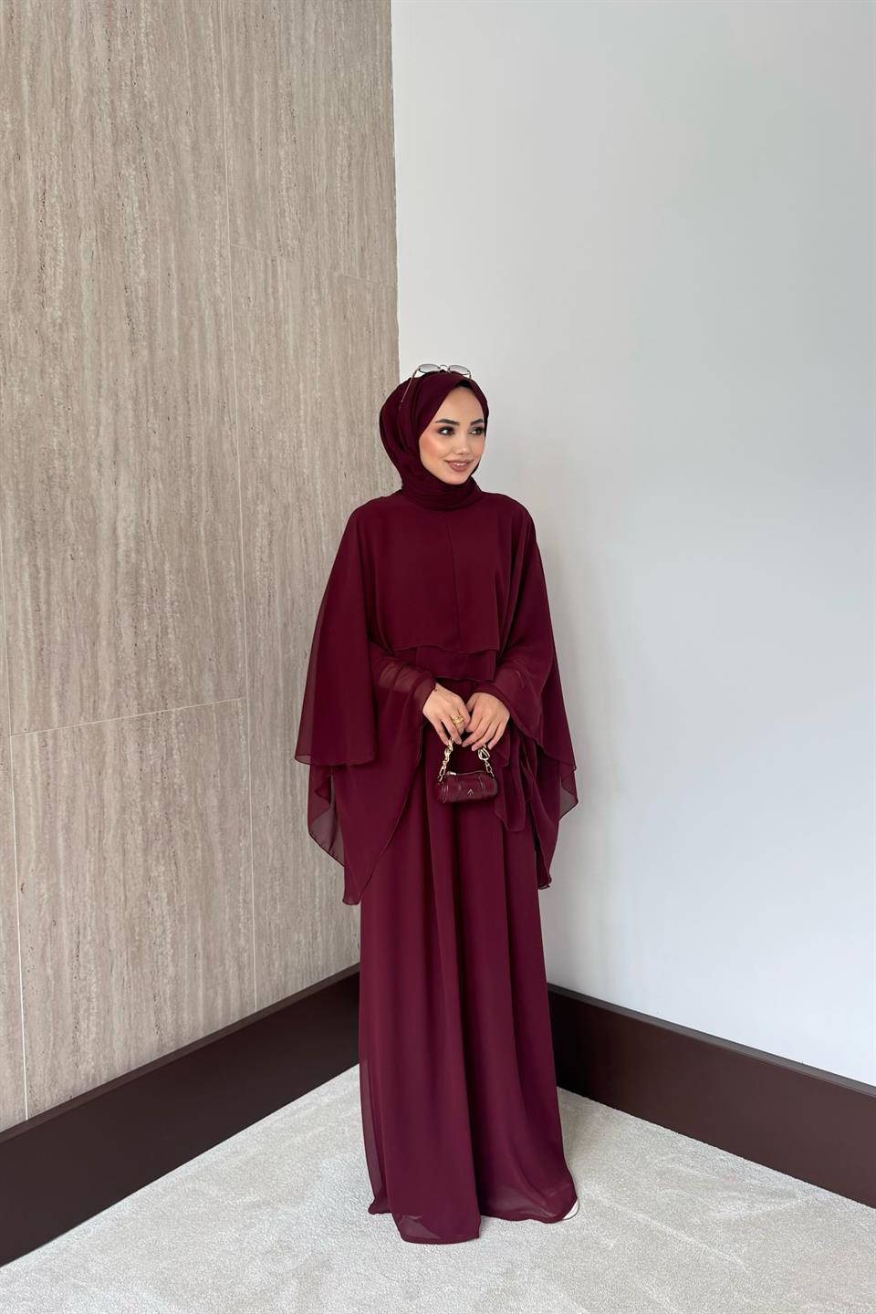 Stella Şifon Pantolonlu Takım - Bordo