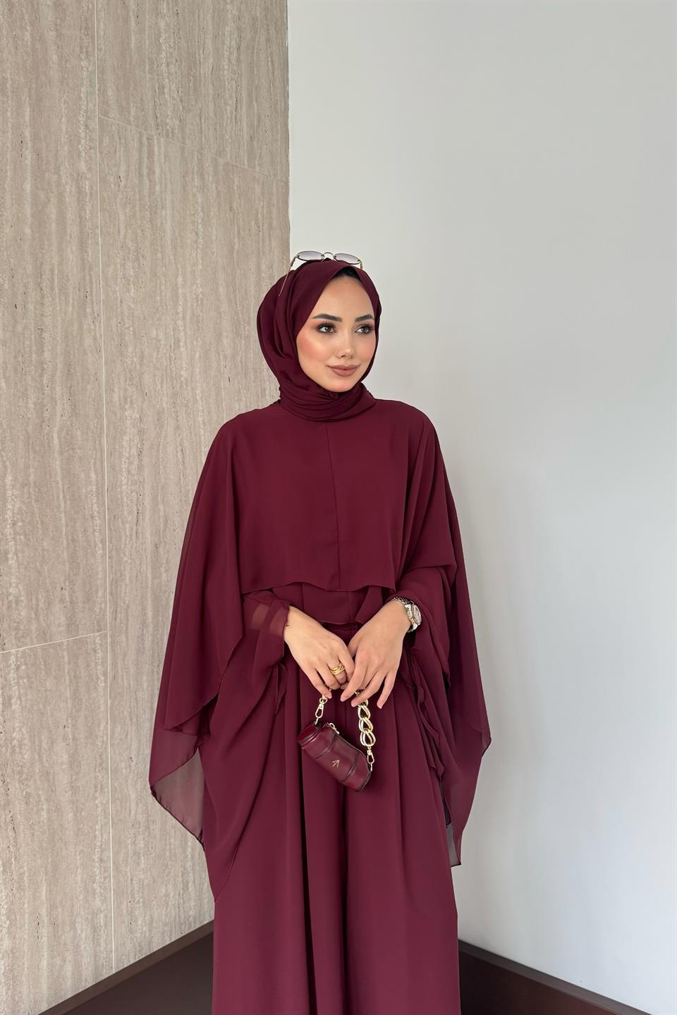 Stella Şifon Pantolonlu Takım - Bordo