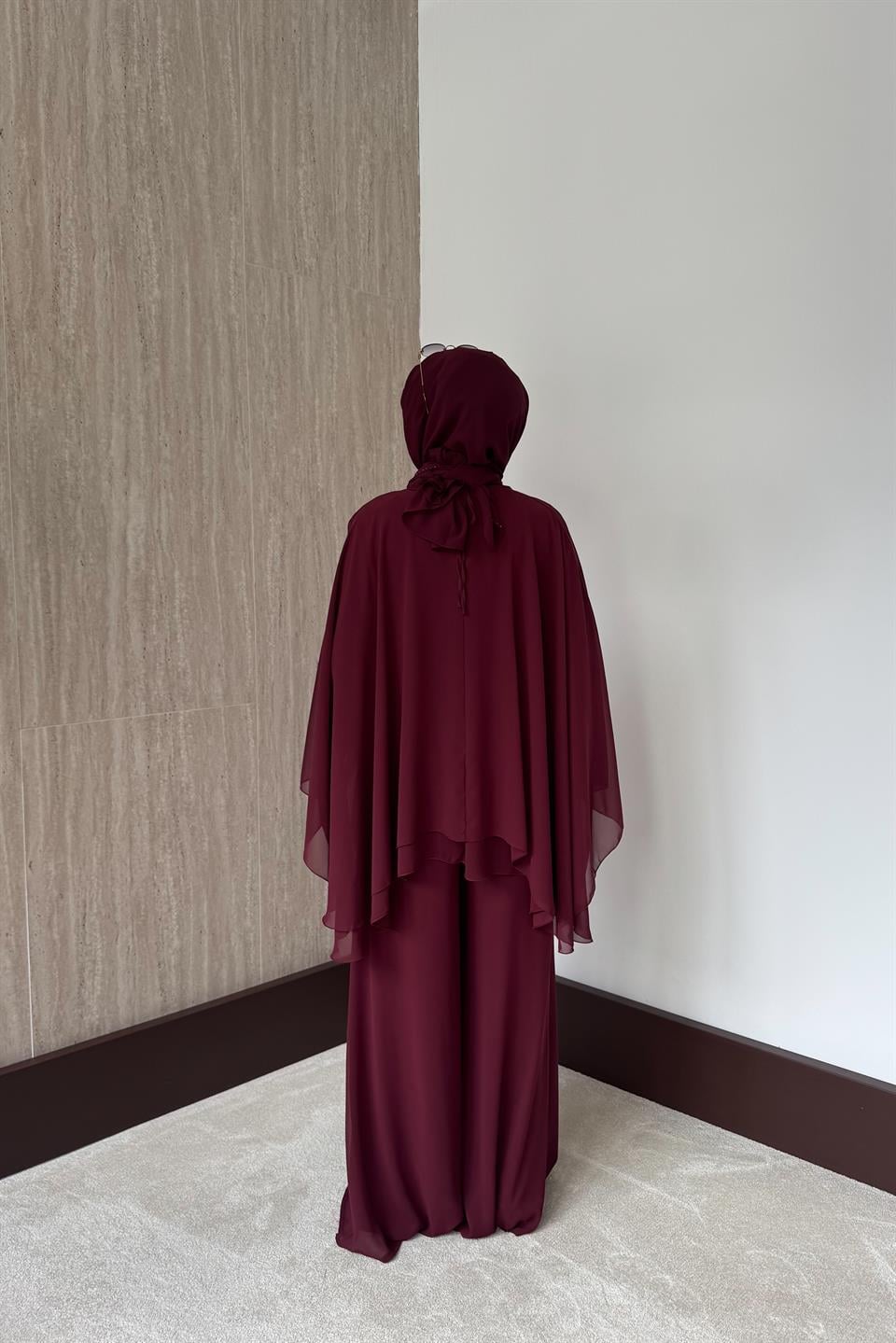 Stella Şifon Pantolonlu Takım - Bordo
