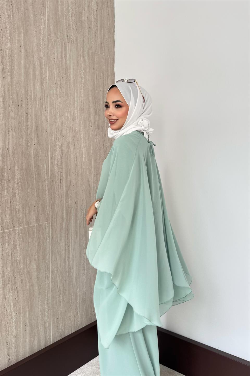 Stella Şifon Pantolonlu Takım - Mint