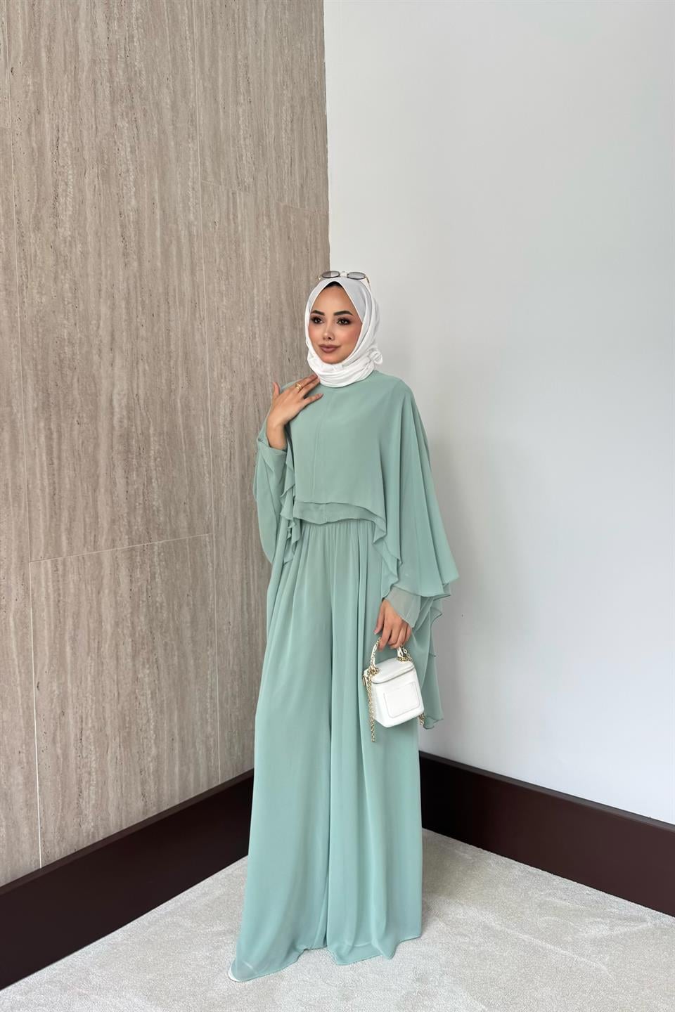 Stella Şifon Pantolonlu Takım - Mint