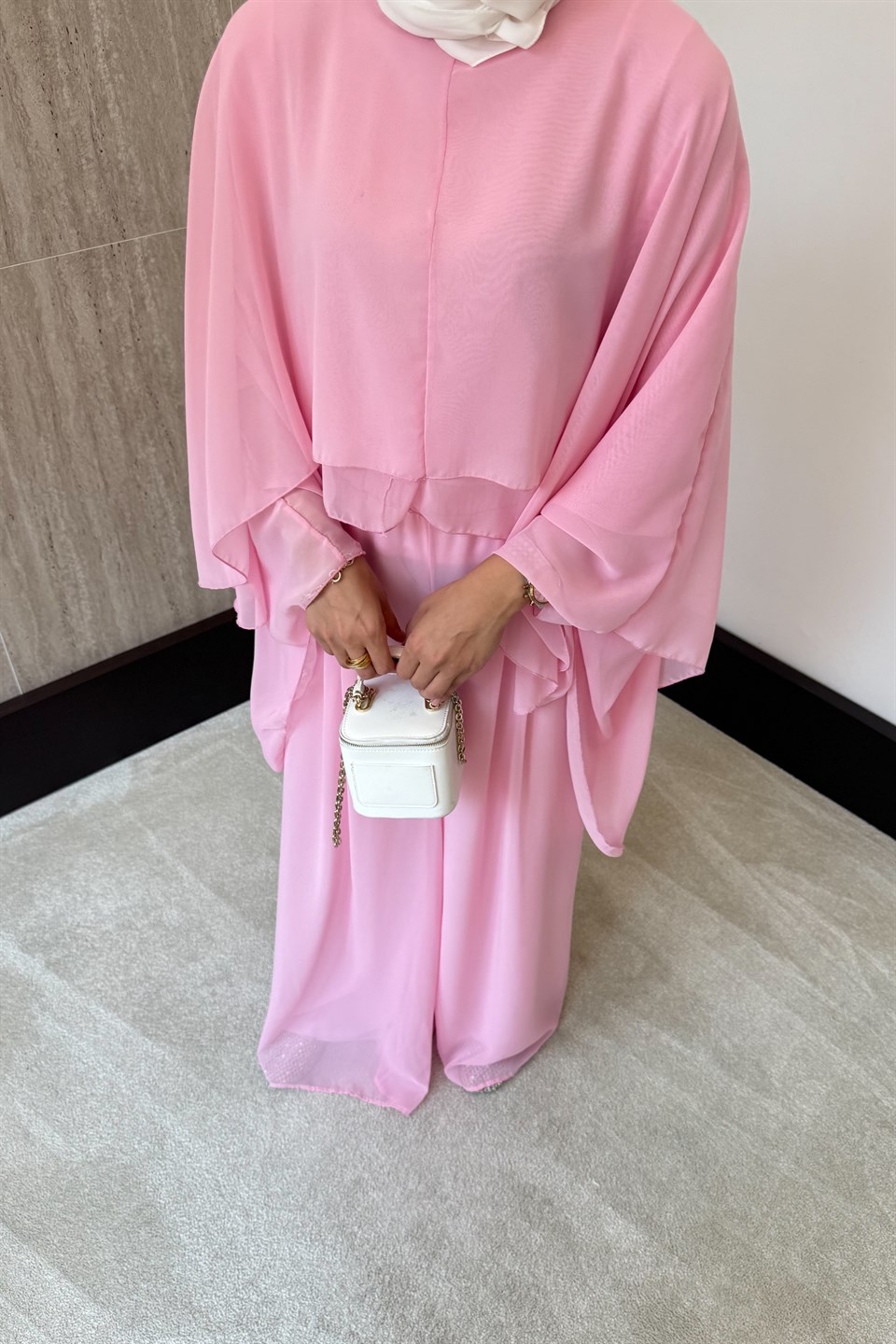 Stella Şifon Pantolonlu Takım - Pembe