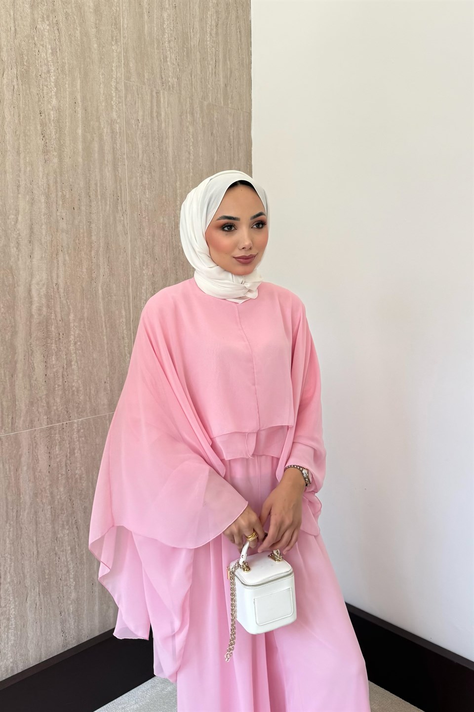 Stella Şifon Pantolonlu Takım - Pembe