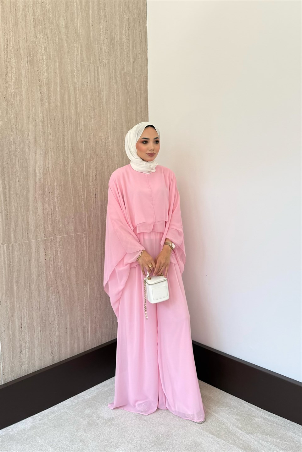 Stella Şifon Pantolonlu Takım - Pembe