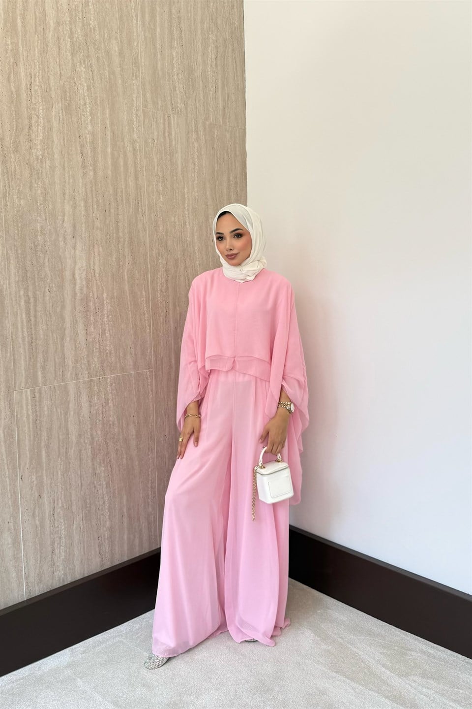 Stella Şifon Pantolonlu Takım - Pembe