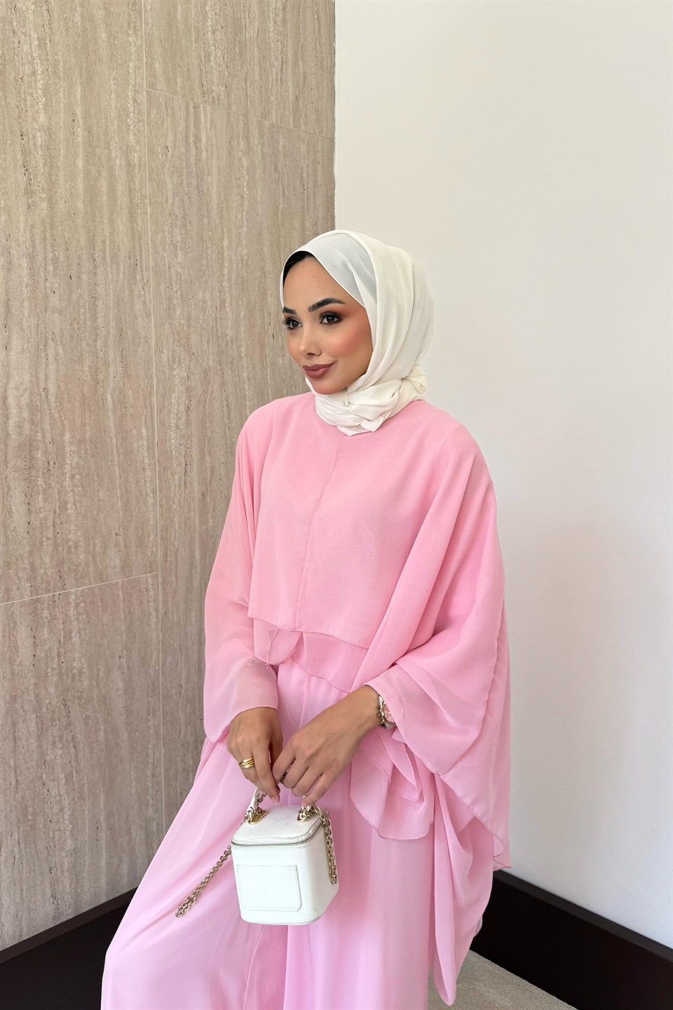 Stella Şifon Pantolonlu Takım - Pembe