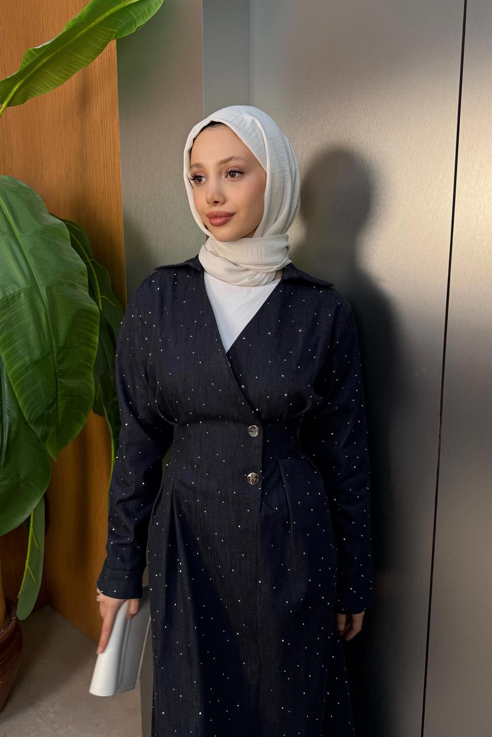 Stoned Denim Dress - Blue