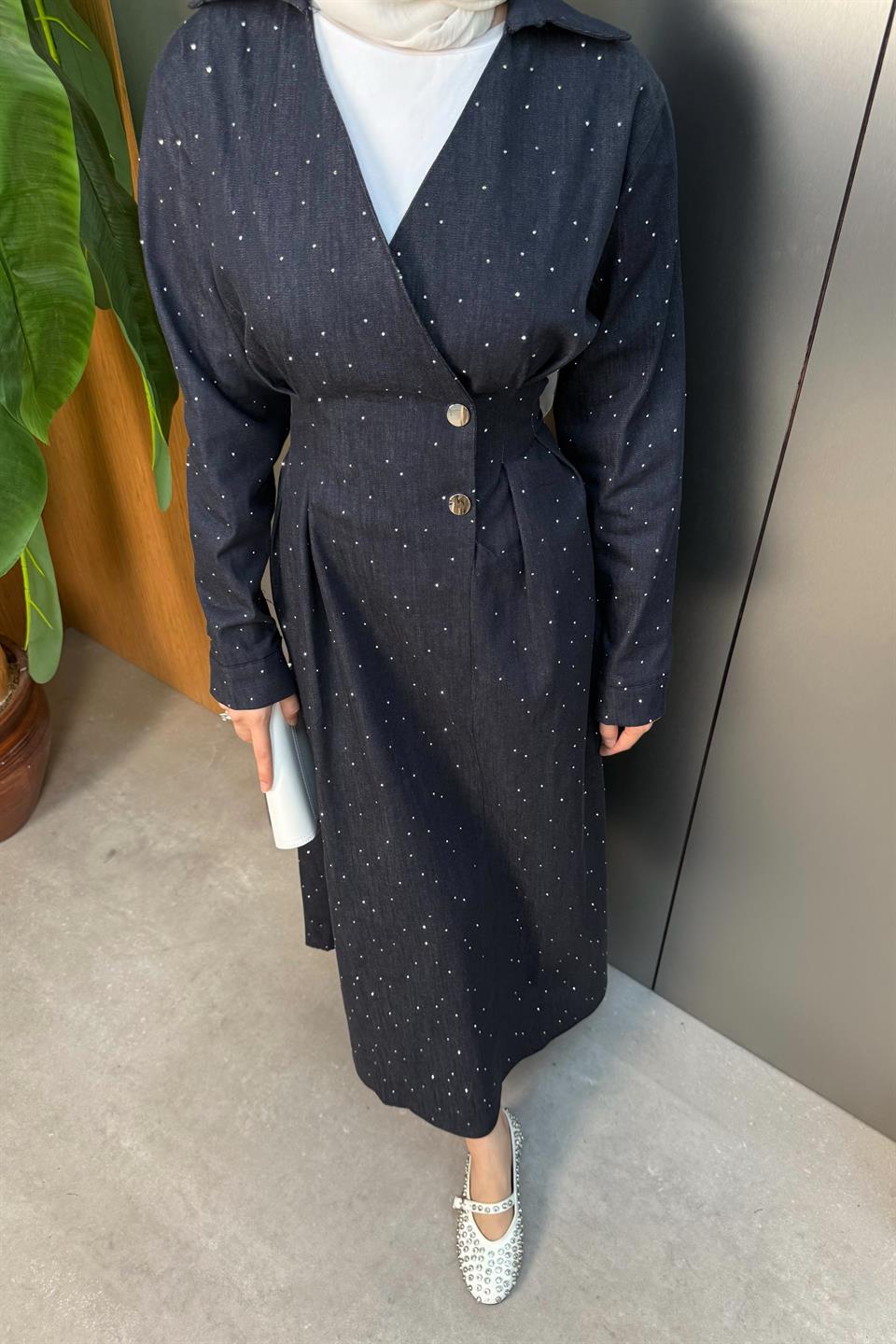 Stoned Denim Dress - Blue