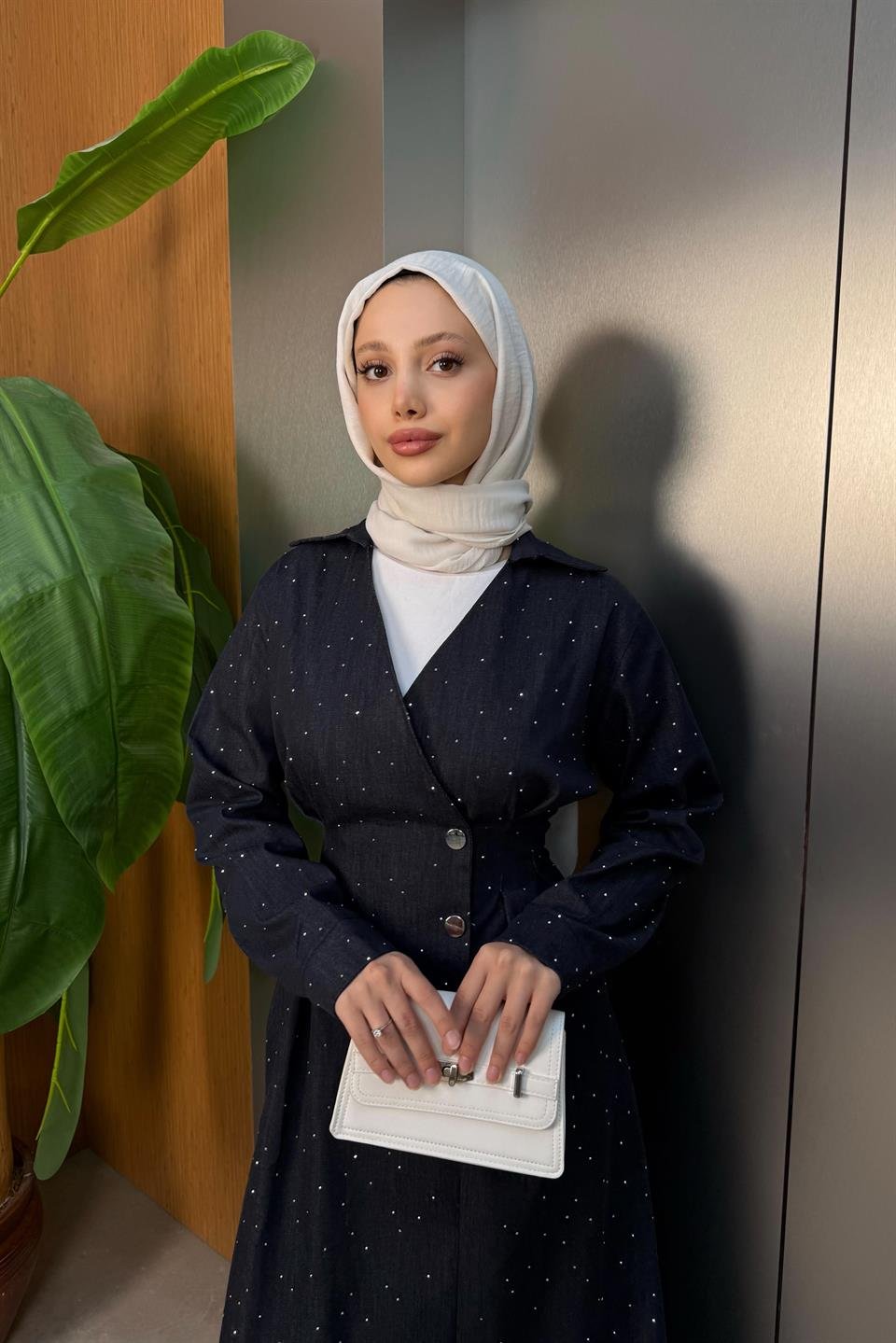 Stoned Denim Dress - Blue