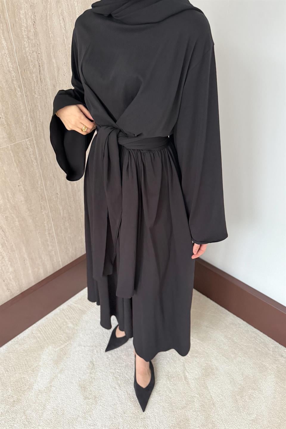Vera Bağlamalı Elbise - Siyah