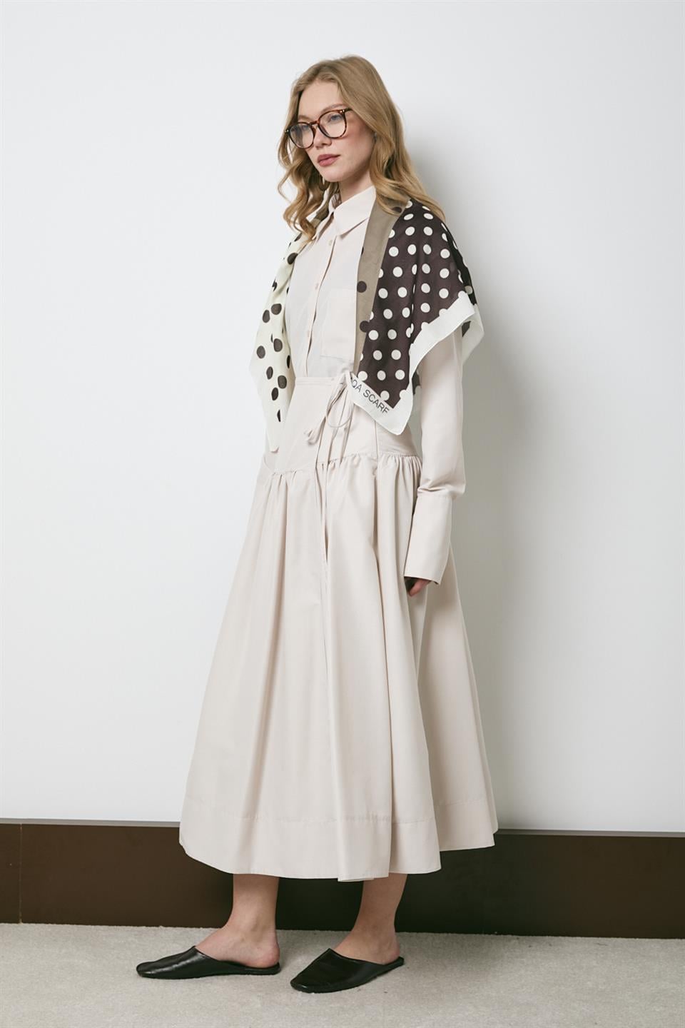 Verev Kapama Poplin Etekli Takım - Bej